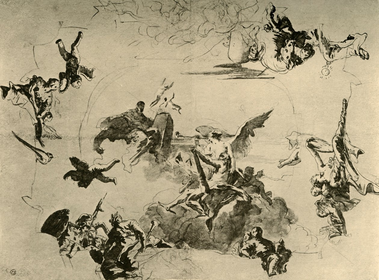 Vázlat egy mennyezeti festményhez, 18. század közepe, 1928 alkotó: Giovanni Battista Tiepolo