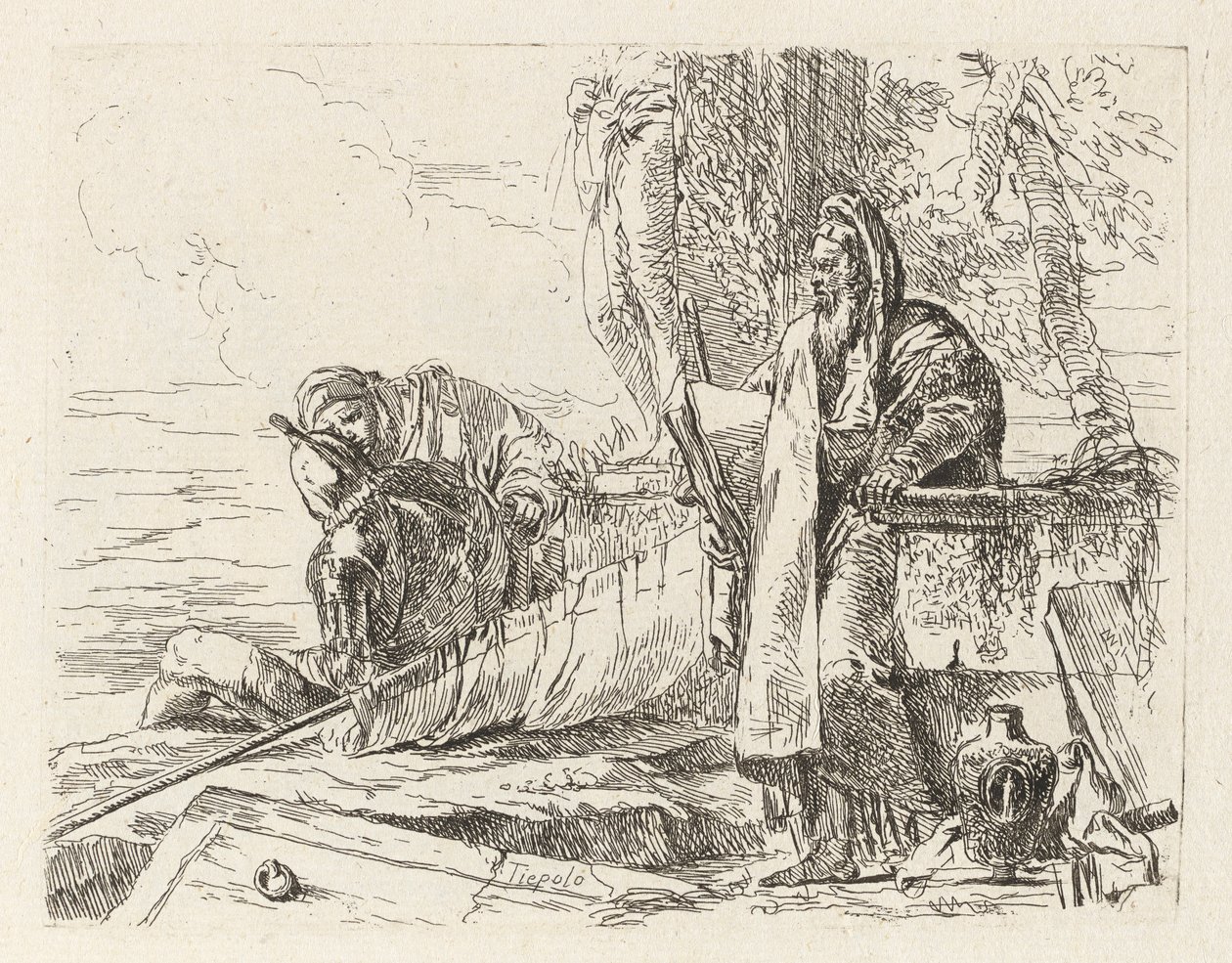 Álló filozófus és két másik figura, Vari capricci (Különféle Capricciok) alkotó: Giovanni Battista Tiepolo