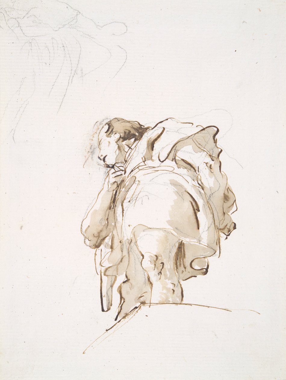 Álló férfialak alulról ferdén nézve alkotó: Giovanni Battista Tiepolo