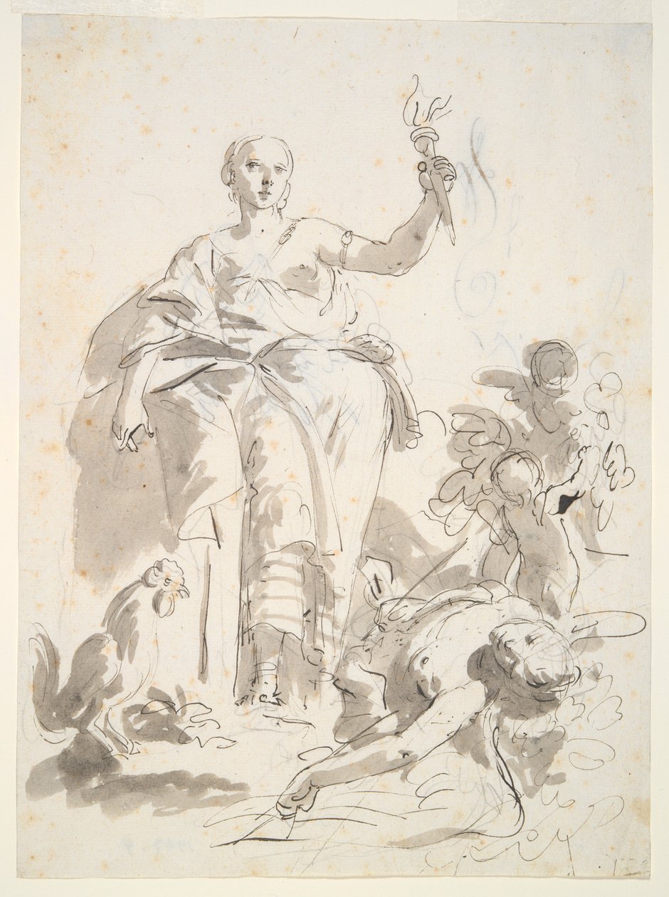 Tanulmány a Triumphing over Idleness freskóipar számára a Villa Lochi al Bironban alkotó: Giovanni Battista Tiepolo