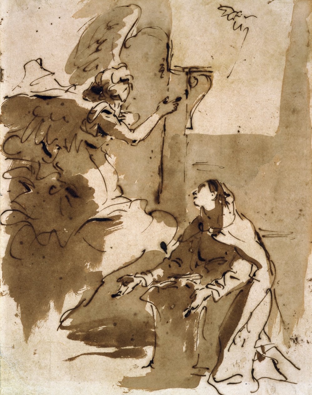 Az Angyali üdvözlet (toll és barna tinta és barna mosás papíron) alkotó: Giovanni Battista Tiepolo