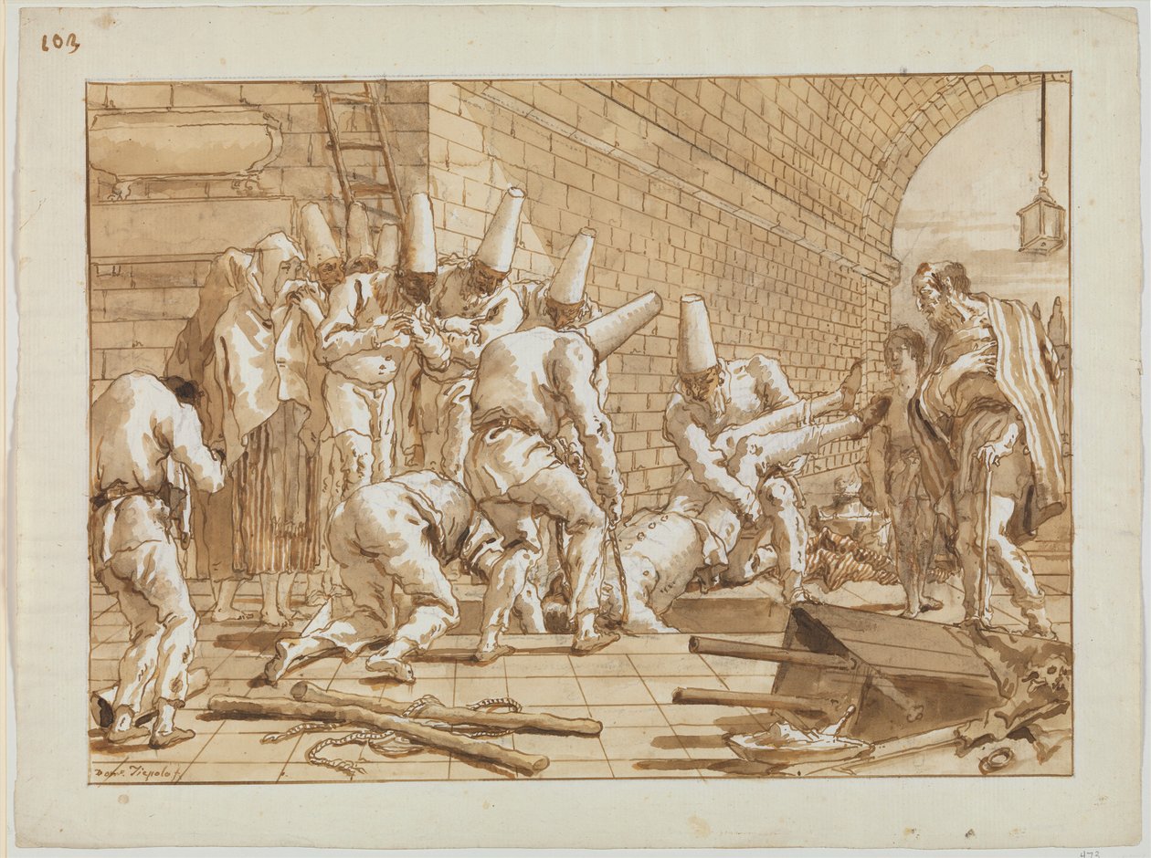 Punchinello temetése, 1800 körül alkotó: Giovanni Battista Tiepolo