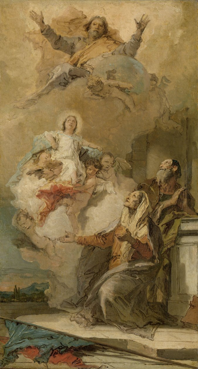 Szeplőtelen fogantatás (Joachim en Anna átveszi Szűz Máriát az Atyaistentől) Szűz Mária az Atyaisten ajándékozta Szent Joachimnak és Annának alkotó: Giovanni Battista Tiepolo