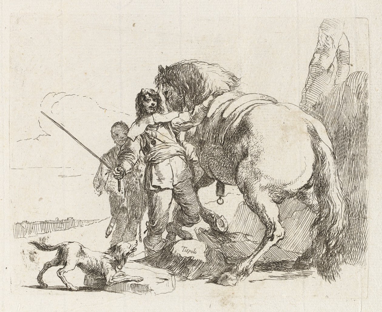 A lovas a lovánál állva, Vari capricci (Különféle capricciok) alkotó: Giovanni Battista Tiepolo
