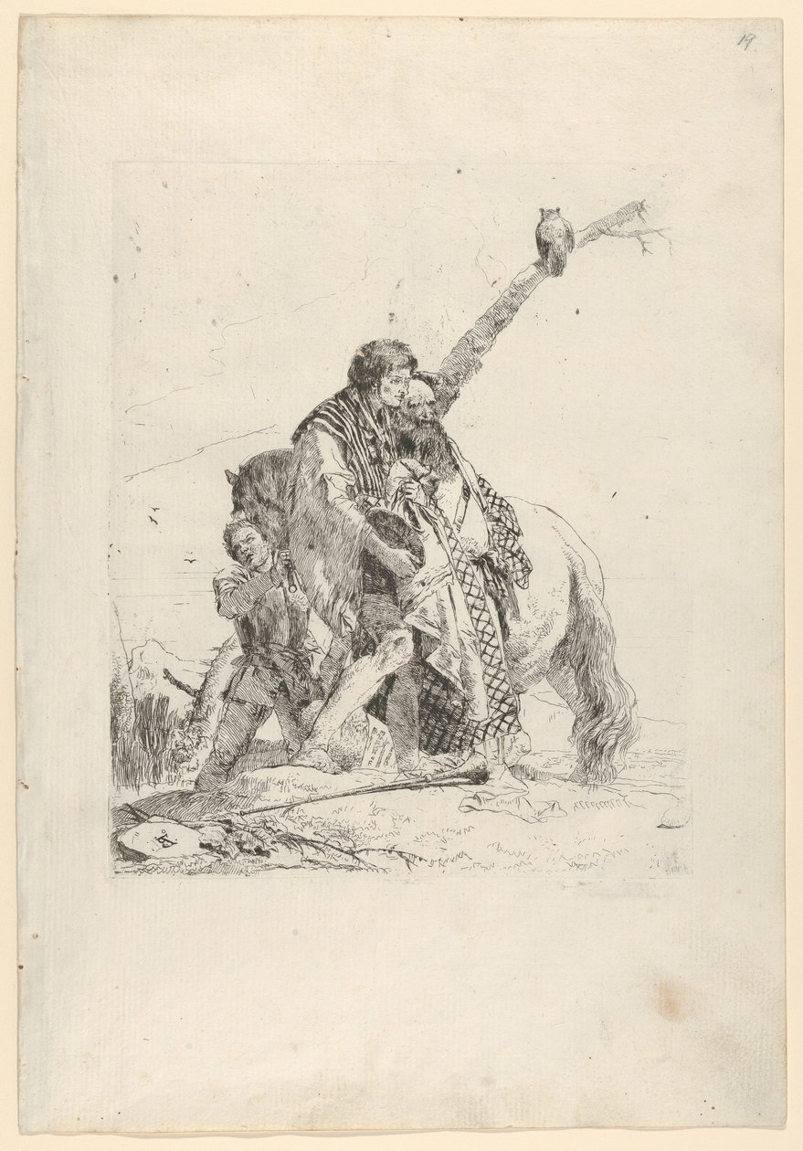 Három férfi áll egy ló mellett, a Scherziből, kb. 1740. alkotó: Giovanni Battista Tiepolo