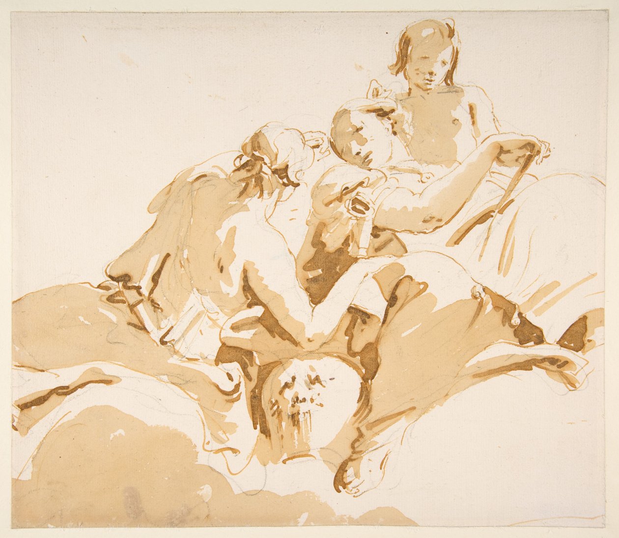 Zwei sitzende Frauen und ein Junge auf Wolken alkotó: Giovanni Battista Tiepolo