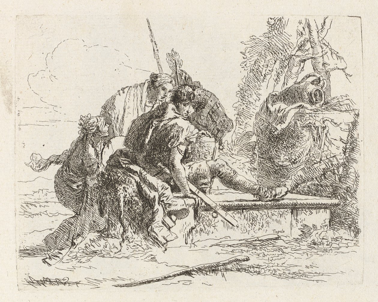 Két katona és két nő, a Vari capricciból (Különféle Capriccios) alkotó: Giovanni Battista Tiepolo