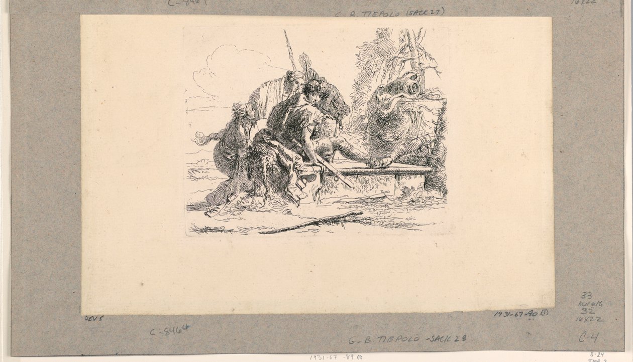 Két katona és két nő, a Vari Capricciból alkotó: Giovanni Battista Tiepolo