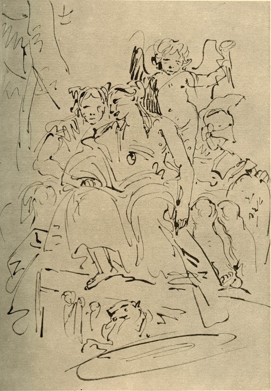 Két nő, Eros és egy katona, 18. század közepe, 1928 alkotó: Giovanni Battista Tiepolo