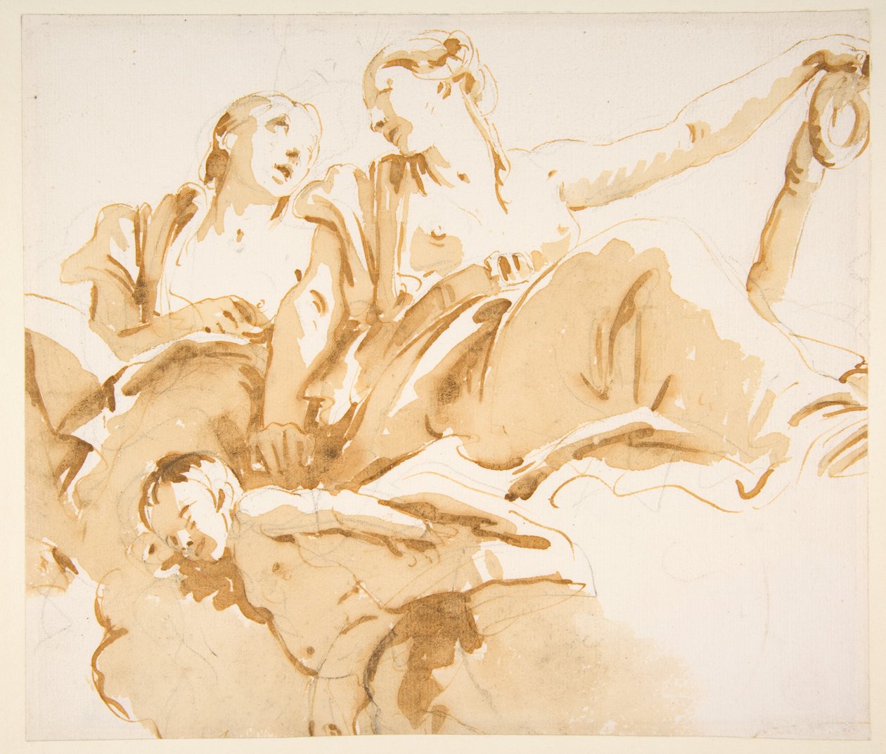 Zwei Frauen, eine hält einen Anker, und ein Putto auf Wolken alkotó: Giovanni Battista Tiepolo