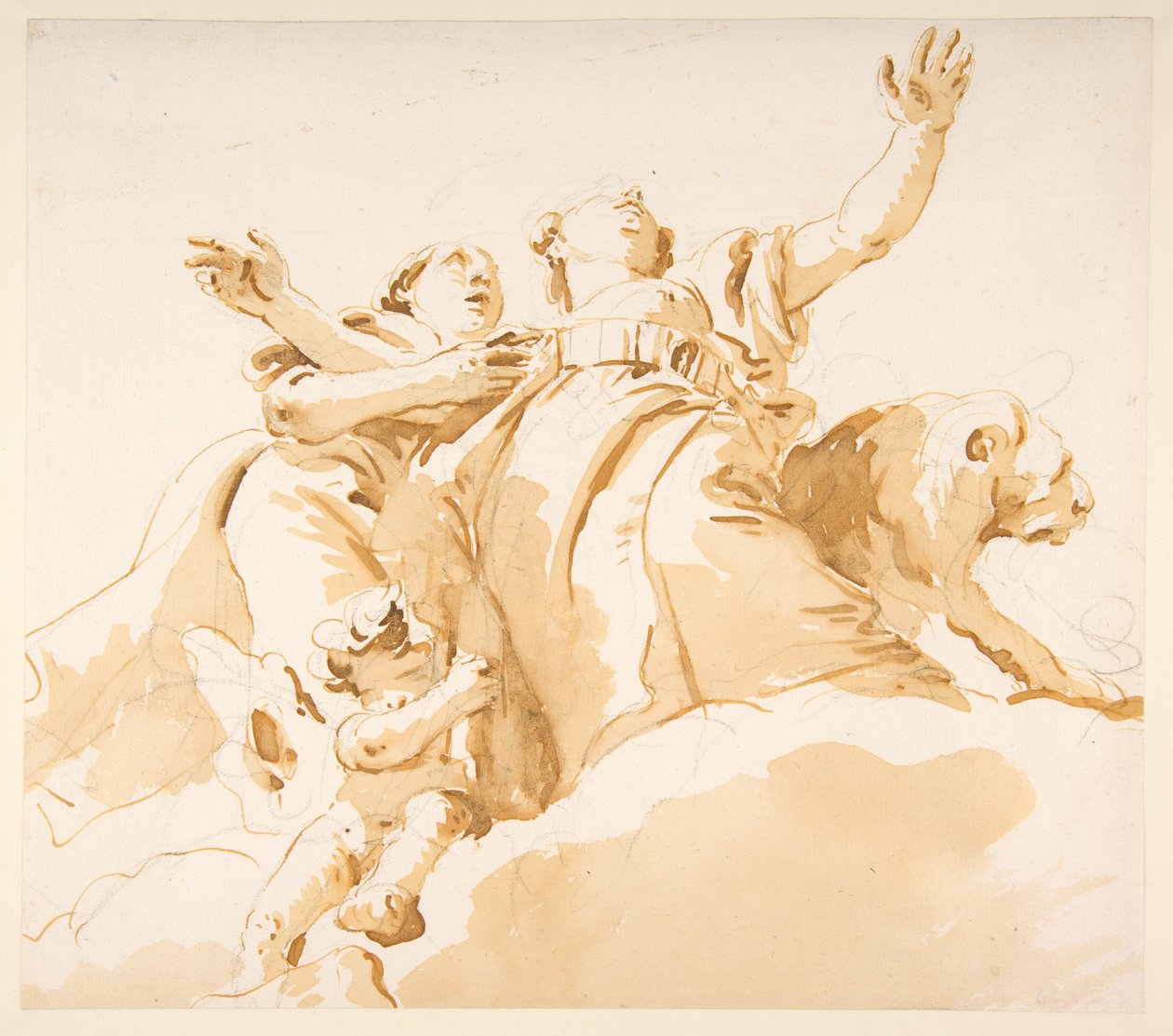 Zwei Frauen, ein Löwe und ein Putto auf Wolken alkotó: Giovanni Battista Tiepolo