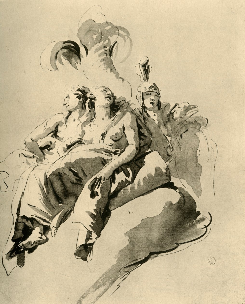 Két fiatal nő és egy katona, 18. század közepe, 1928 alkotó: Giovanni Battista Tiepolo