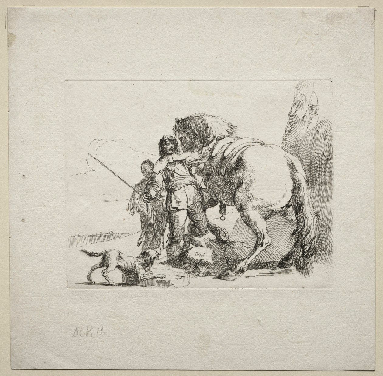 Különféle szeszélyek: A lovas lovára ülve, 1785. alkotó: Giovanni Battista Tiepolo