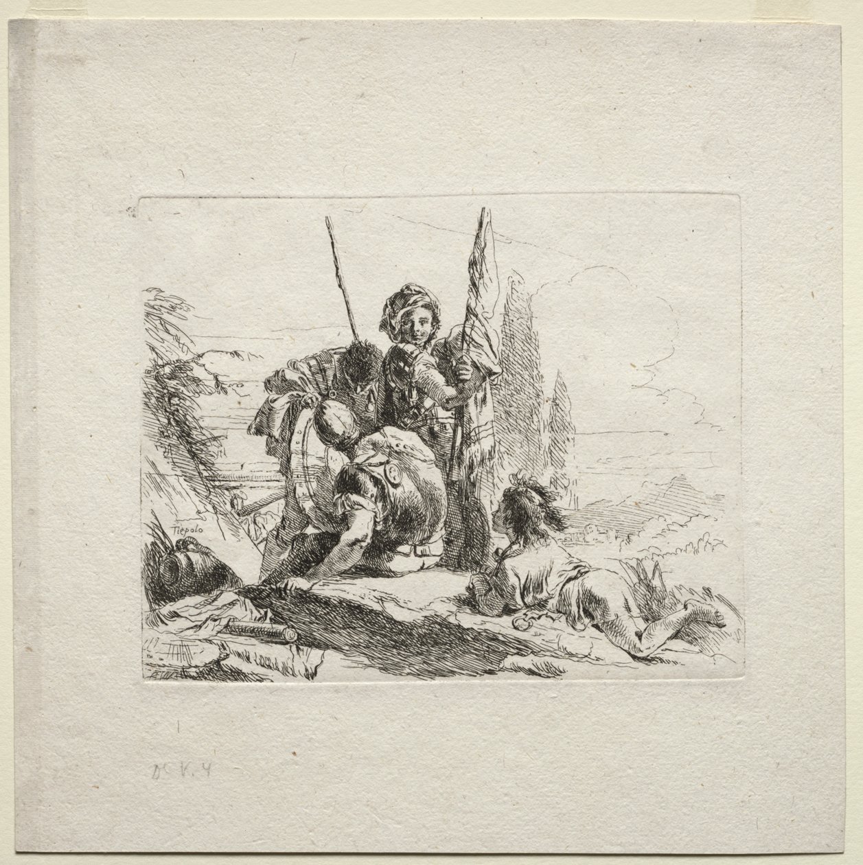 Különféle szeszélyek: A három katona és a fiú alkotó: Giovanni Battista Tiepolo