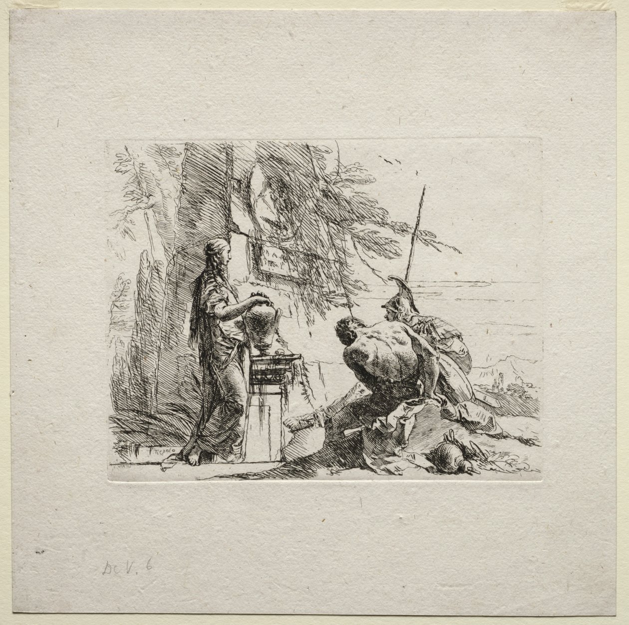 Különféle szeszélyek: A nő kezekkel a vázán áll alkotó: Giovanni Battista Tiepolo