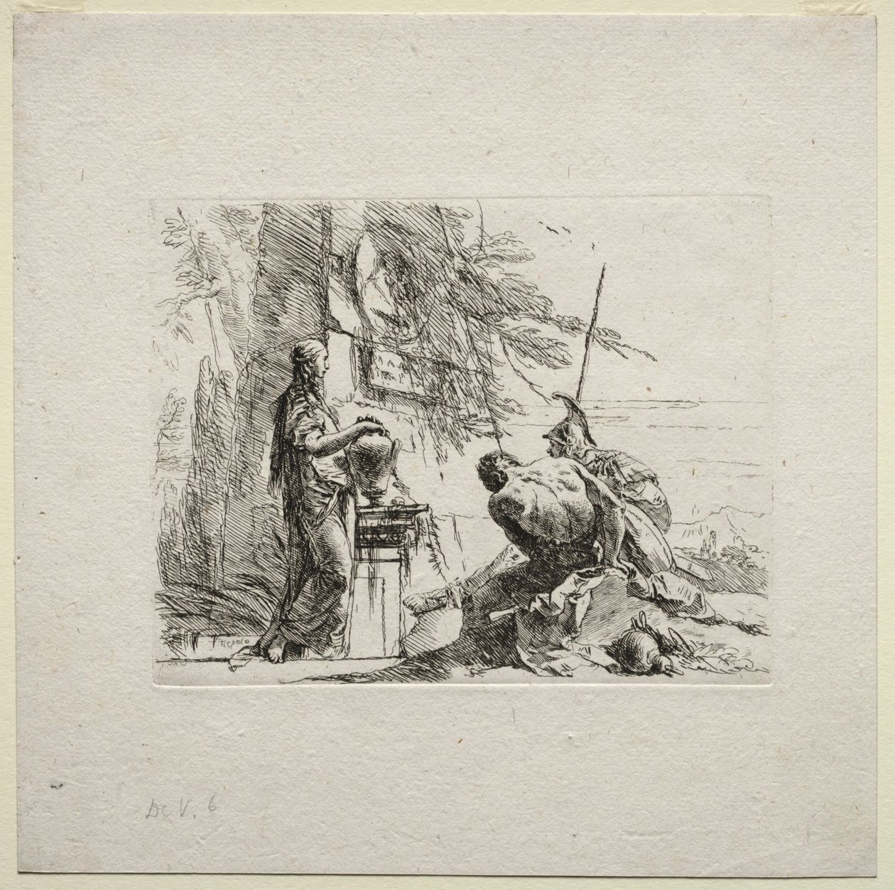Különféle szeszélyek: A vázán álló nő, 1785. alkotó: Giovanni Battista Tiepolo