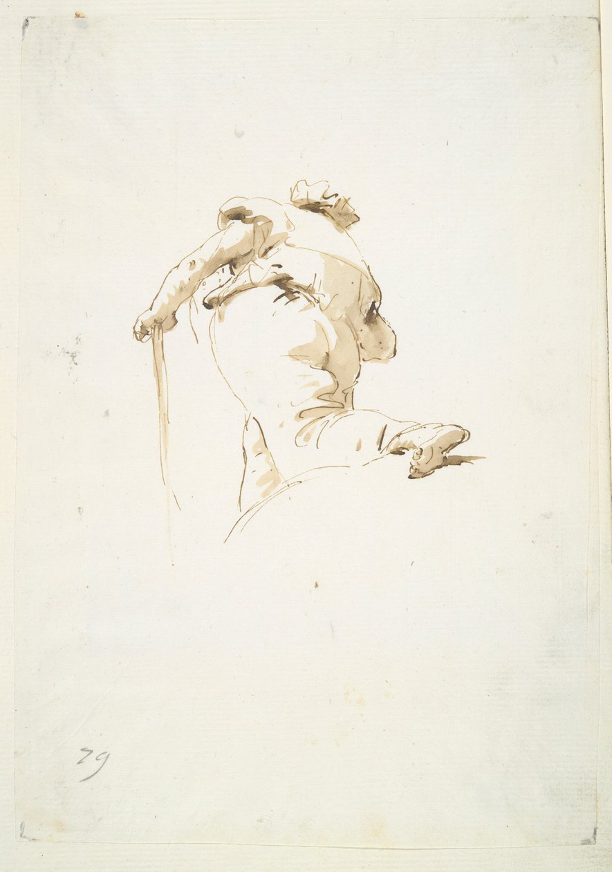 Járó férfialak alulról ferdén nézve alkotó: Giovanni Battista Tiepolo