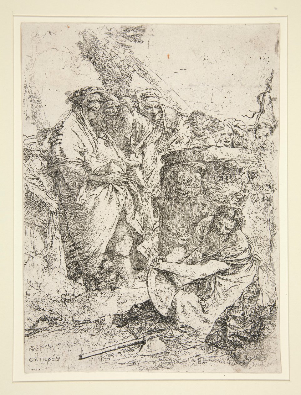 Térdelő és edényt tartó nő, a Scherzi sorozatból alkotó: Giovanni Battista Tiepolo