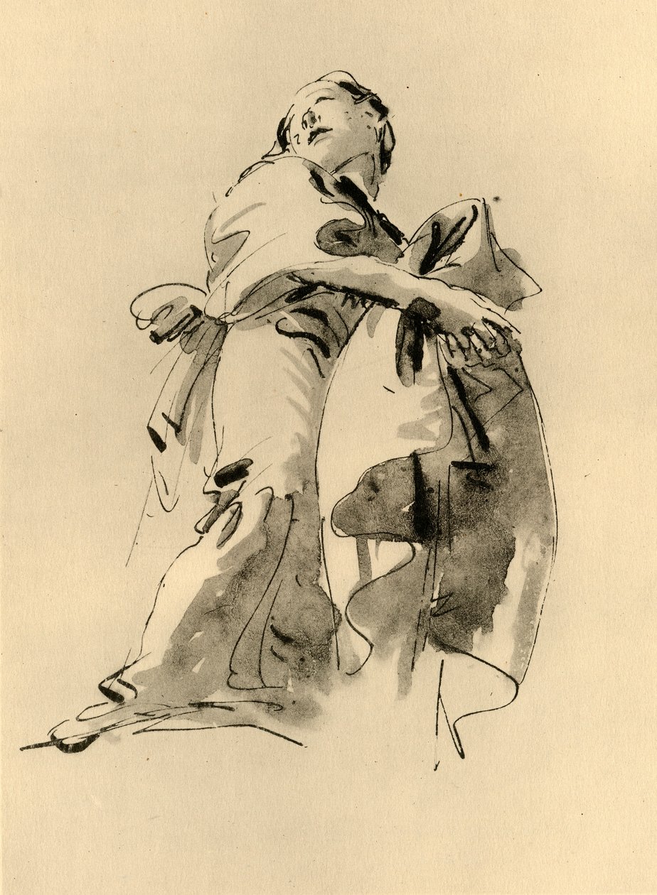 Jobbra hajló, de felfelé néző nő, 18. század közepe, 1928 alkotó: Giovanni Battista Tiepolo