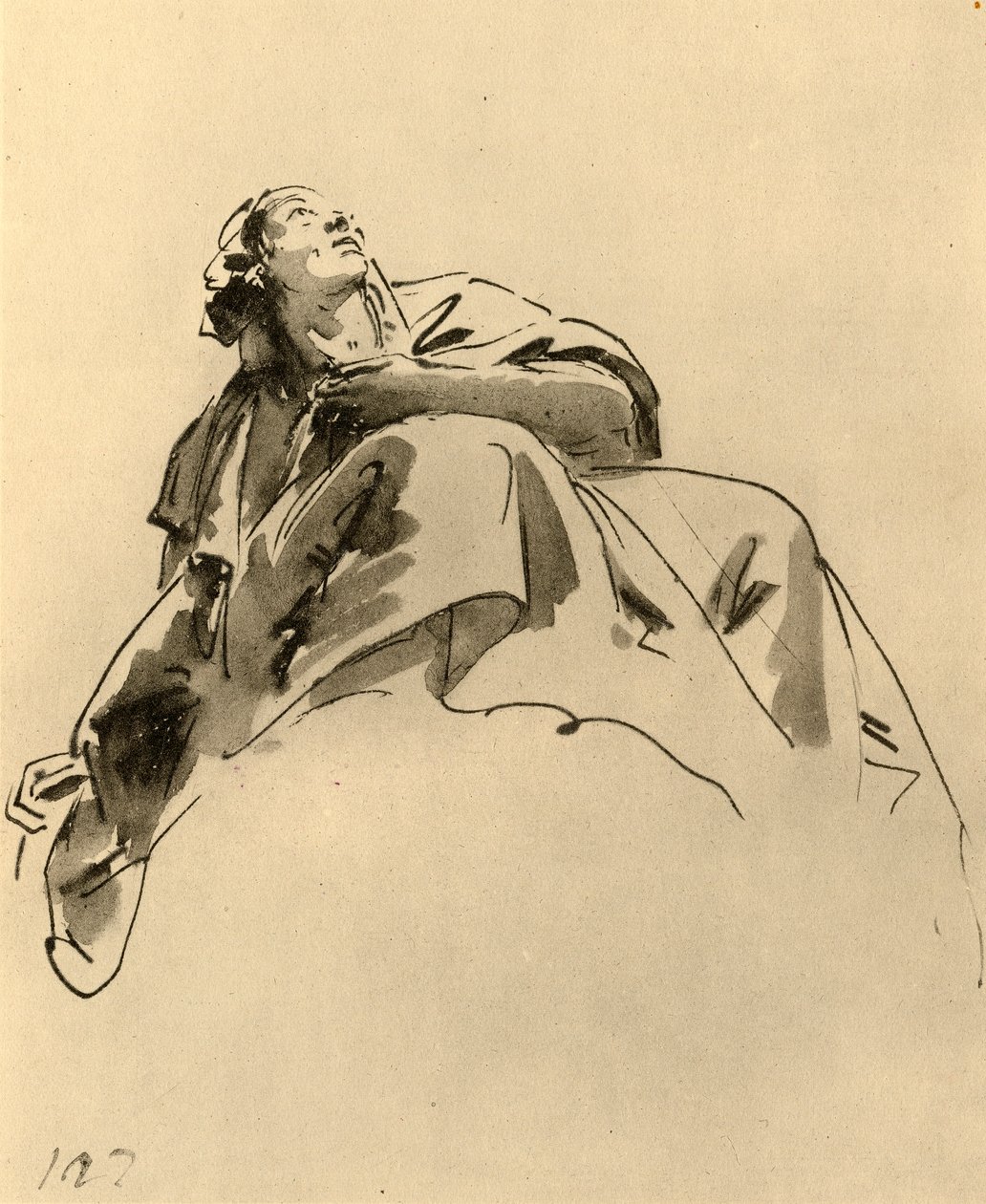 Ülő nő, ferdén alulról nézve, 18. század közepe, 1928 alkotó: Giovanni Battista Tiepolo