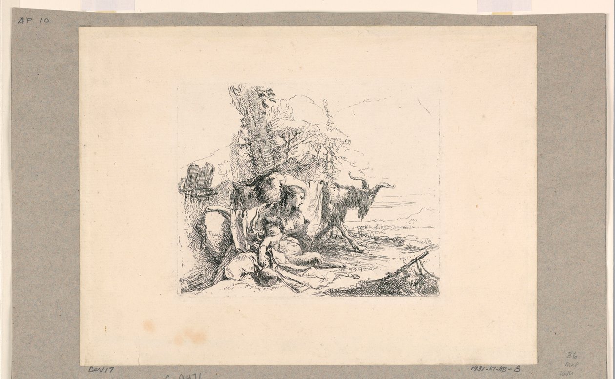Nő egy csecsemő szatírral, a Vari Capricciból alkotó: Giovanni Battista Tiepolo