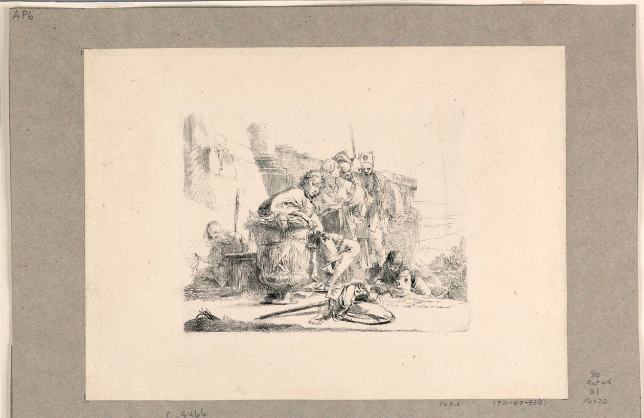 Urna mellett ülő fiatalok és más figurák, a Vari Capriccitól alkotó: Giovanni Battista Tiepolo