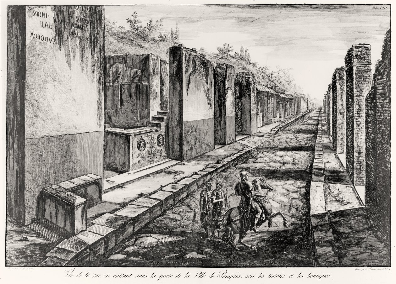 Kilátás Pompei város kapujának utcájára, G.B. Antiquites de Pompeiából. Piranesi, metszett Francesco Piranesi (1758-1810) 1804 alkotó: Giovanni Battista Piranesi