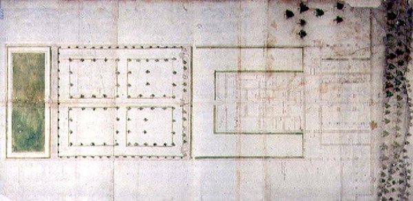 Az agnanói Medici villa terve (toll és tinta, mosás papíron) alkotó: Giovanni Battista da Sangallo