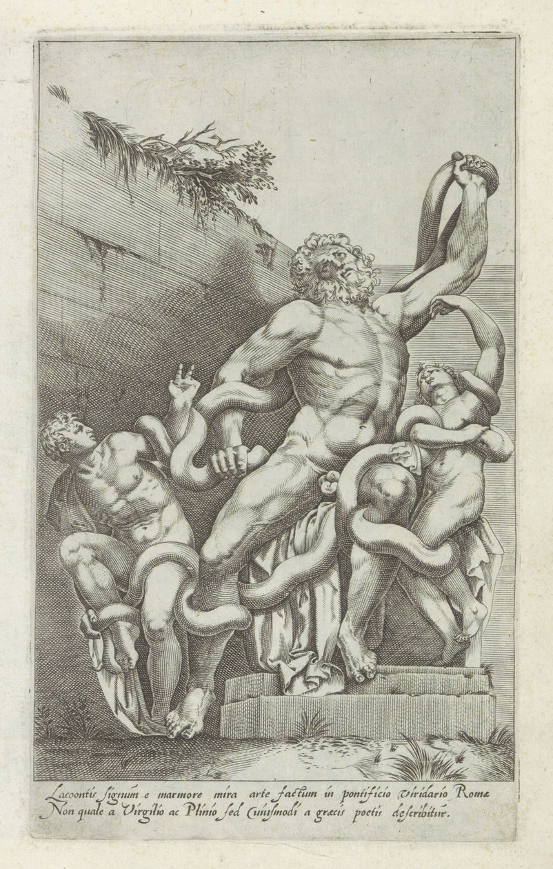Laocoöngroep Lacoon tábla márványból csodálatos művészettel (...) (cím a tárgyon) Antik szobrok Rómában (sorozat címe) Róma városának nyilvános helyeken látható ősi szobrainak ikonjai (sorozat címe) alkotó: Giovanni Battista de