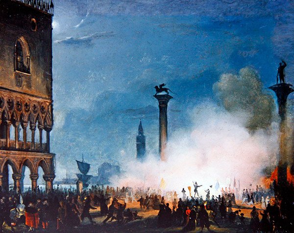 Egy velencei jelenet (olaj a panelen) alkotó: Giovanni Battista della Libera