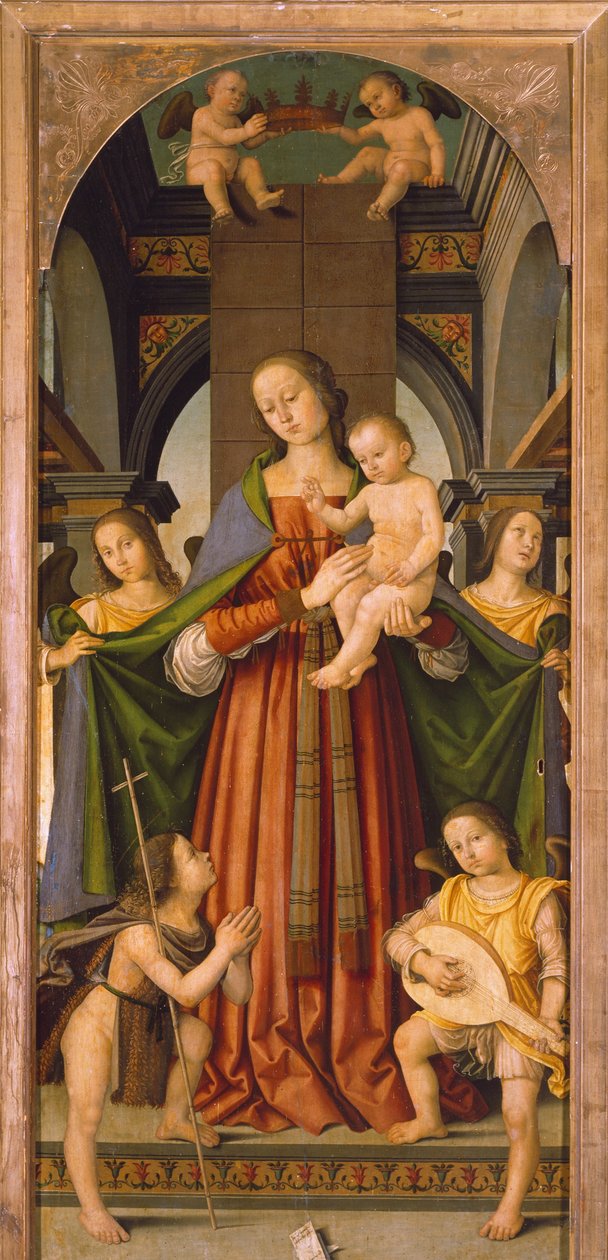 Madonna gyermekkel, Madonna gyermekkel központi tablója Triptichon szentekkel (festmény) alkotó: Giovanni Battista the Elder Bertucci