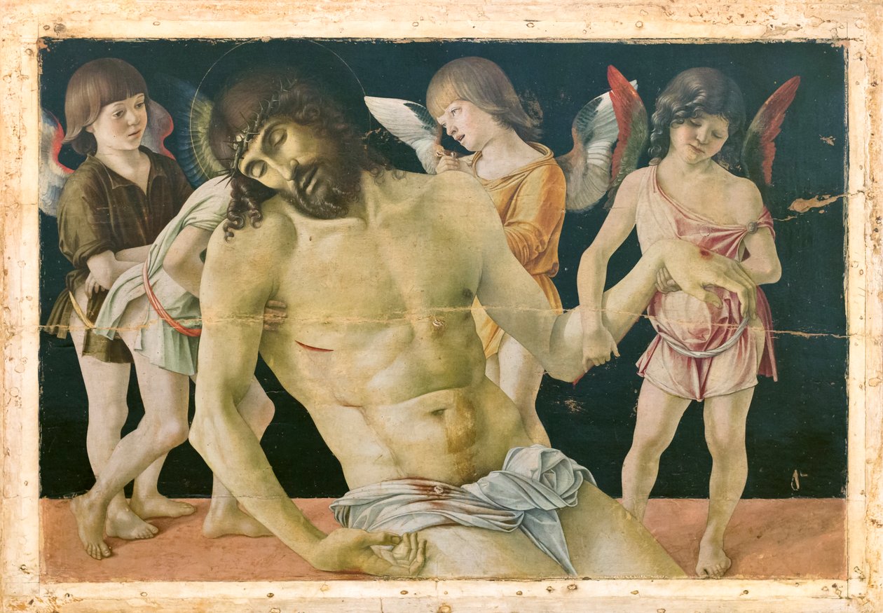 Halott Krisztus angyalok támogatásával, 1475 körül (olaj és tempera fa deszkán) alkotó: Giovanni Bellini