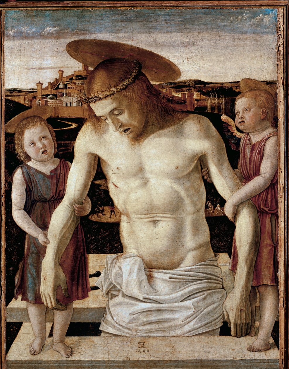 Halott Krisztus két angyallal (tempera a panelen alkotó: Giovanni Bellini