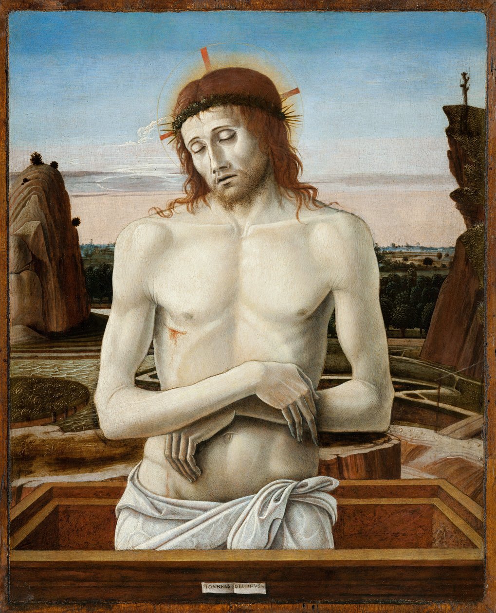 A Fájdalmak Krisztusa, avagy a Fájdalmak embereként ábrázolt Krisztus - A Fájdalmak Embere - Bellini, Giovanni (1430-1516) - 1460-1469 - Olaj, fa - 50x40 - Museo Poldi Pezzoli, Milánó alkotó: Giovanni Bellini