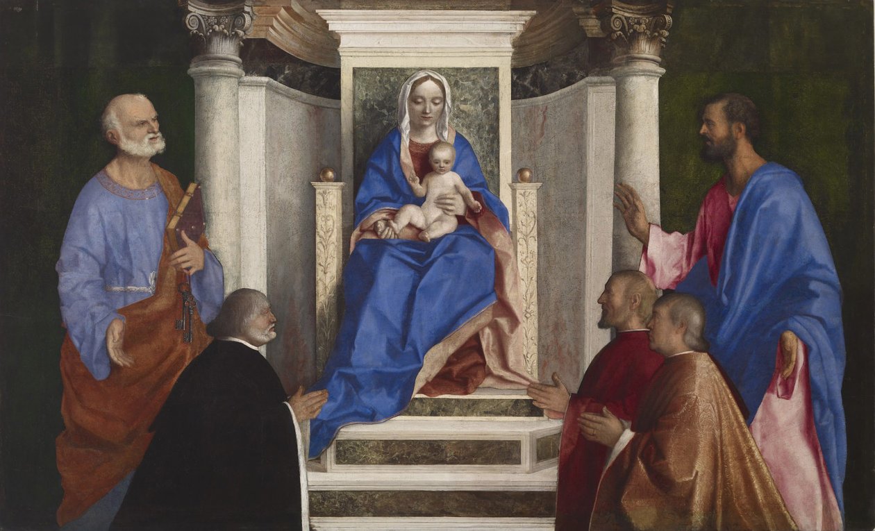Madonna és gyermeke Szent Péterrel és Márkkal és három velencei ügyészsel, 1510 alkotó: Giovanni Bellini