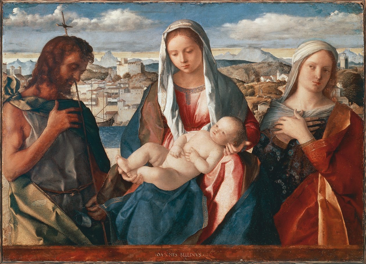 Madonna és gyermeke Keresztelő Szent Jánossal és egy szenttel alkotó: Giovanni Bellini