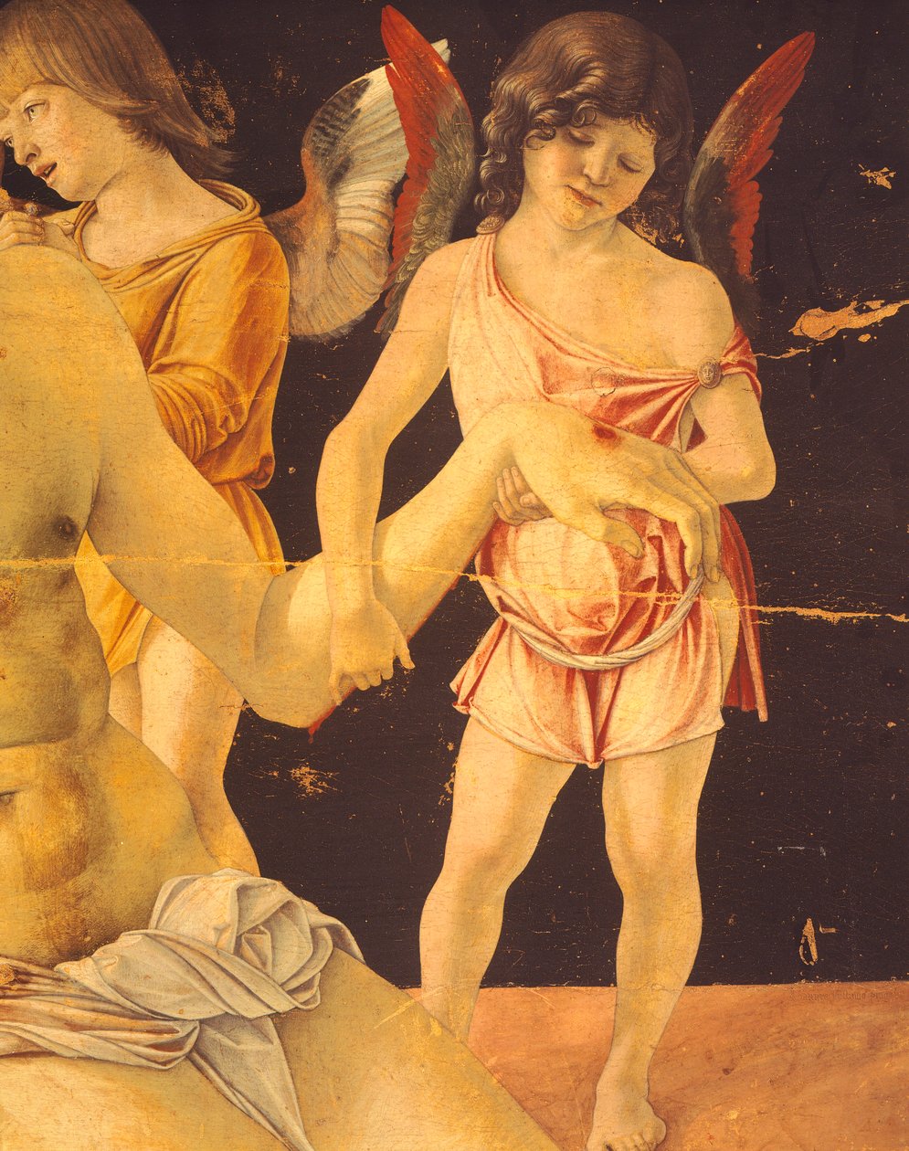 Pieta vagy Holt Krisztus Angyalok által támogatott, 1474 körül, Giovanni Bellini (1431-36 - 1516), tempera táblán, 91x131 cm. Részlet. alkotó: Giovanni Bellini