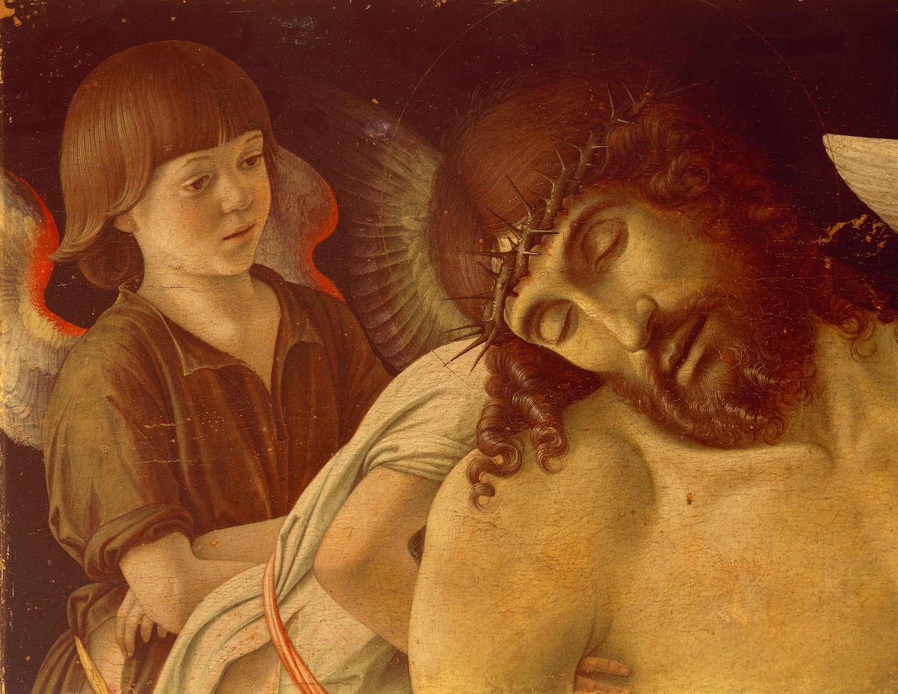 Pieta vagy Holt Krisztus Angyalok által támogatott, 1474 körül, Giovanni Bellini (1431-36 - 1516), tempera táblán, 91x131 cm. Részlet. alkotó: Giovanni Bellini