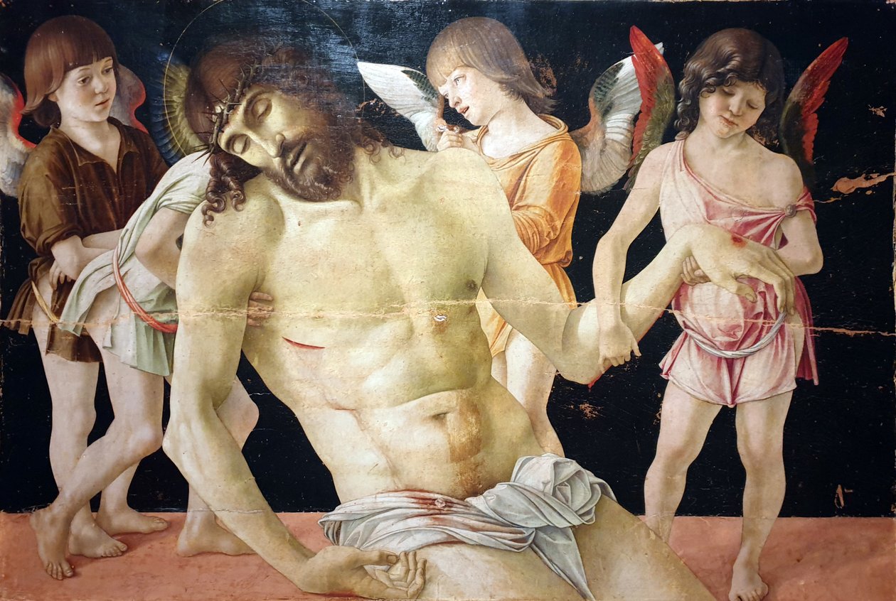 A halott Krisztus, négy angyal támogatásával alkotó: Giovanni Bellini