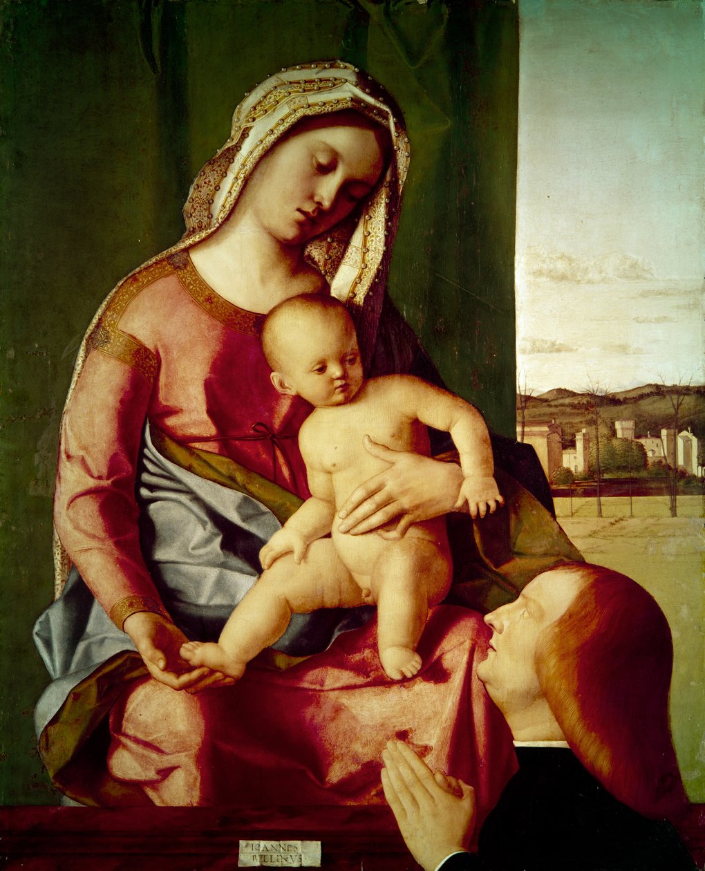 Madonna és gyermeke egy adományozóval (panelen) alkotó: Giovanni Bellini