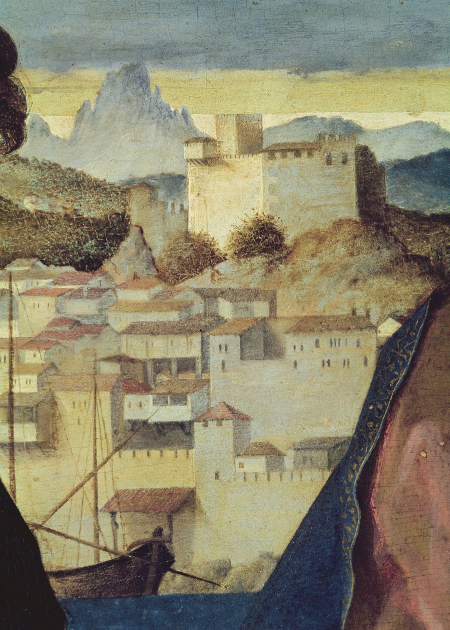 Szűz és gyermek Keresztelő Szent János és egy női szent között, a mögötte lévő táj részlete, 1504 körül (161539-es részlet) alkotó: Giovanni Bellini