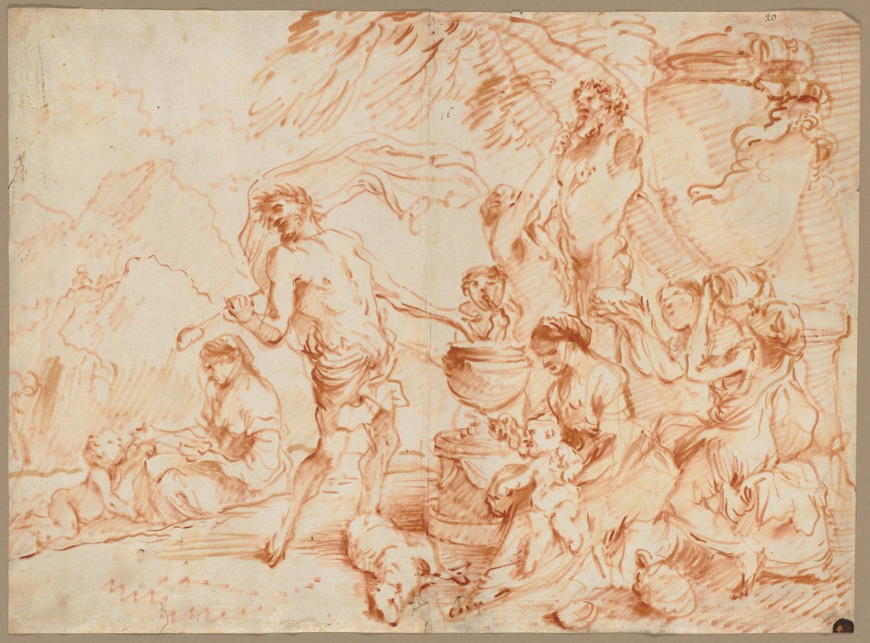 Bacchanália egy herm előtt, 1660-as évek eleje (olaj és vörös-barna pigment) alkotó: Giovanni Benedetto (1609 64) Castiglione