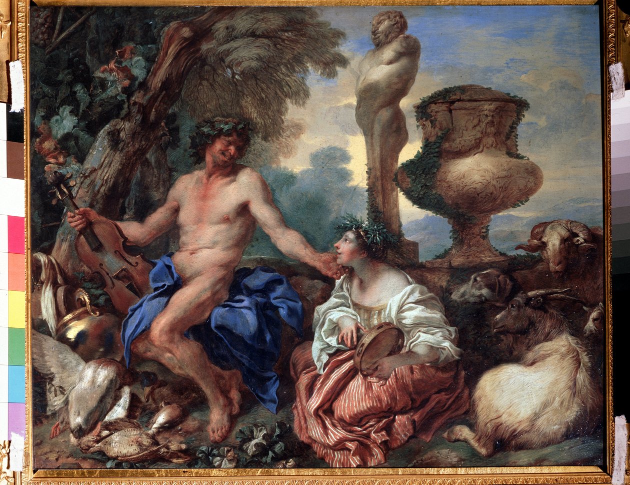 ""Lelkipásztori jelenet, pásztorlány és állatvilág"" (Pasztorációs jelenet. Faun és pásztorlány) Giovanni Benedetto Castiglione (1610-1665) festménye 1650 körül Moszkva, Puskin Szépművészeti Múzeum alkotó: Giovanni Benedetto Castiglione