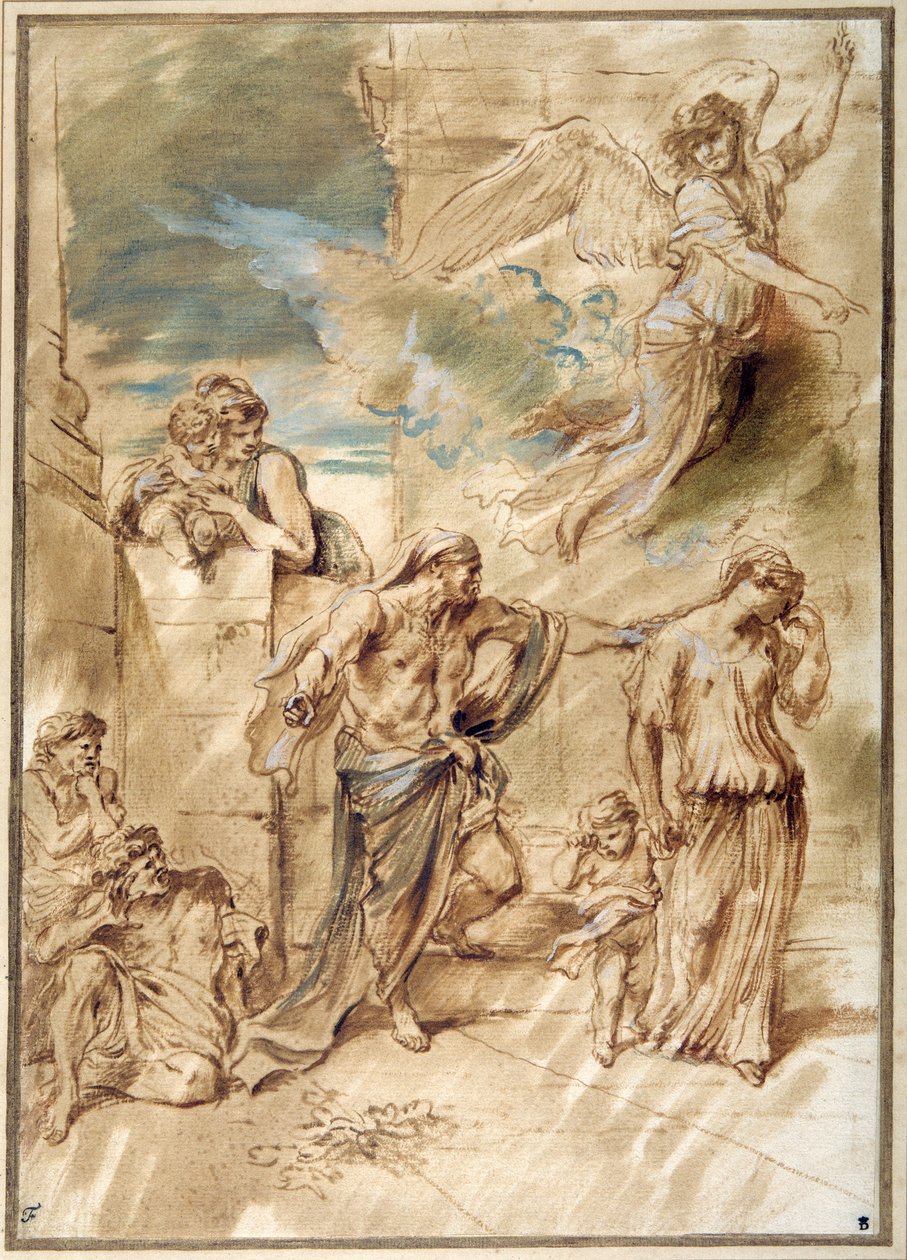 Hágár kiűzése (toll és tinta mosással és gouache papíron) alkotó: Giovanni Benedetto Castiglione
