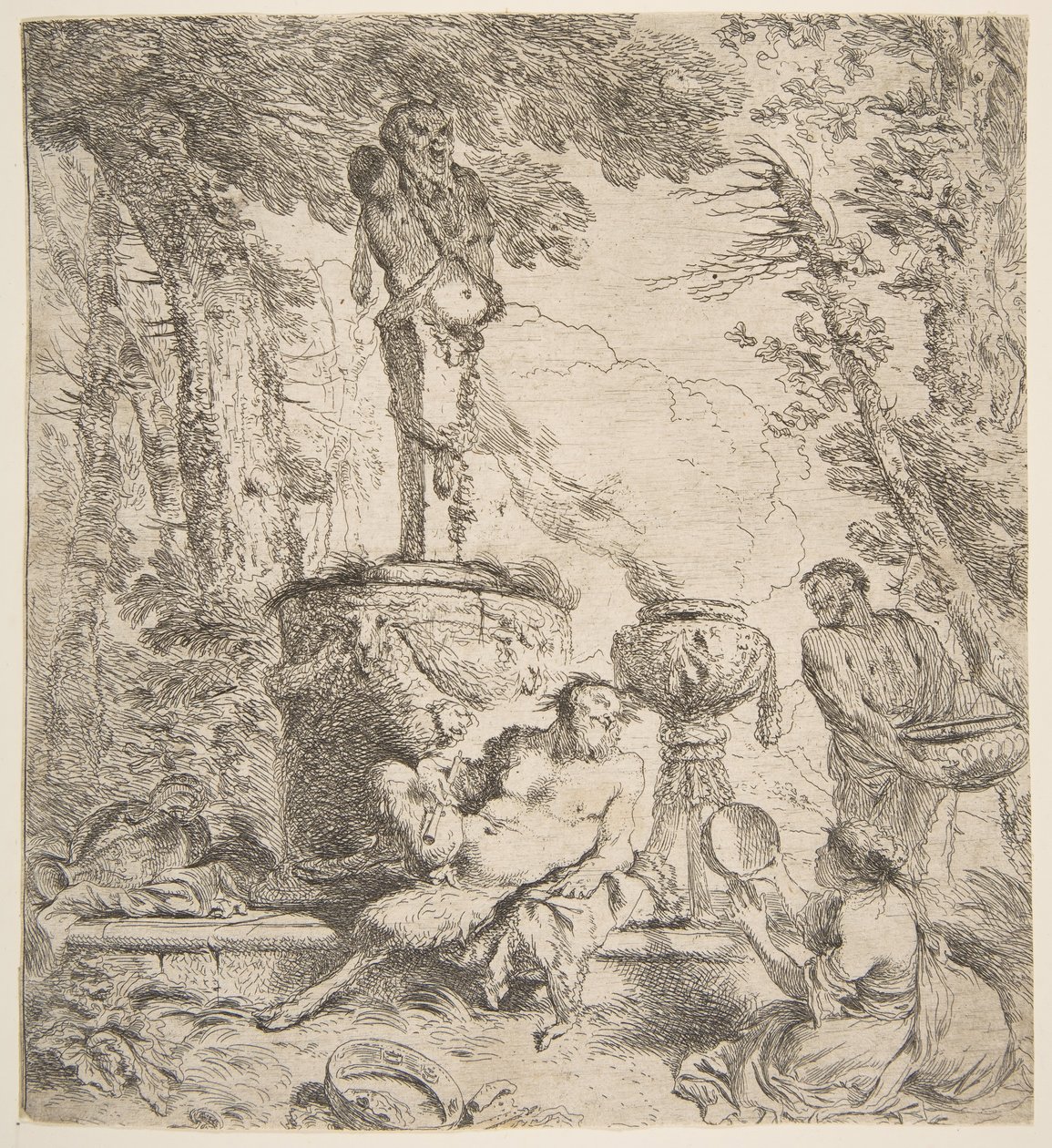 Bacchanal az istenek oltárja előtt, kb. 1645. alkotó: Giovanni Benedetto Castiglione
