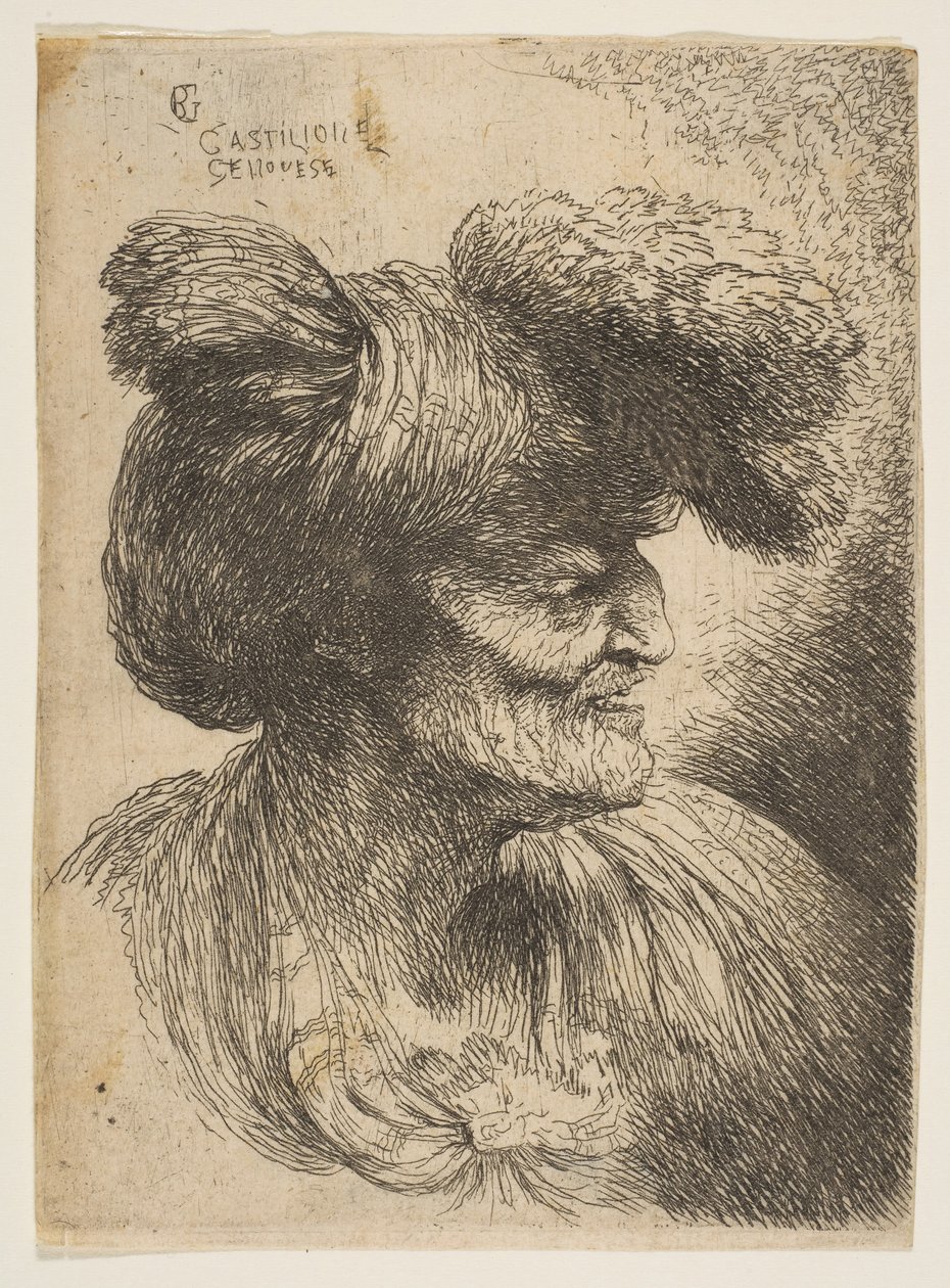 Szakálltalan idős férfi mellszobra jobbra nézve, a Kis fejek sorozatból, kb. 1645-50. alkotó: Giovanni Benedetto Castiglione