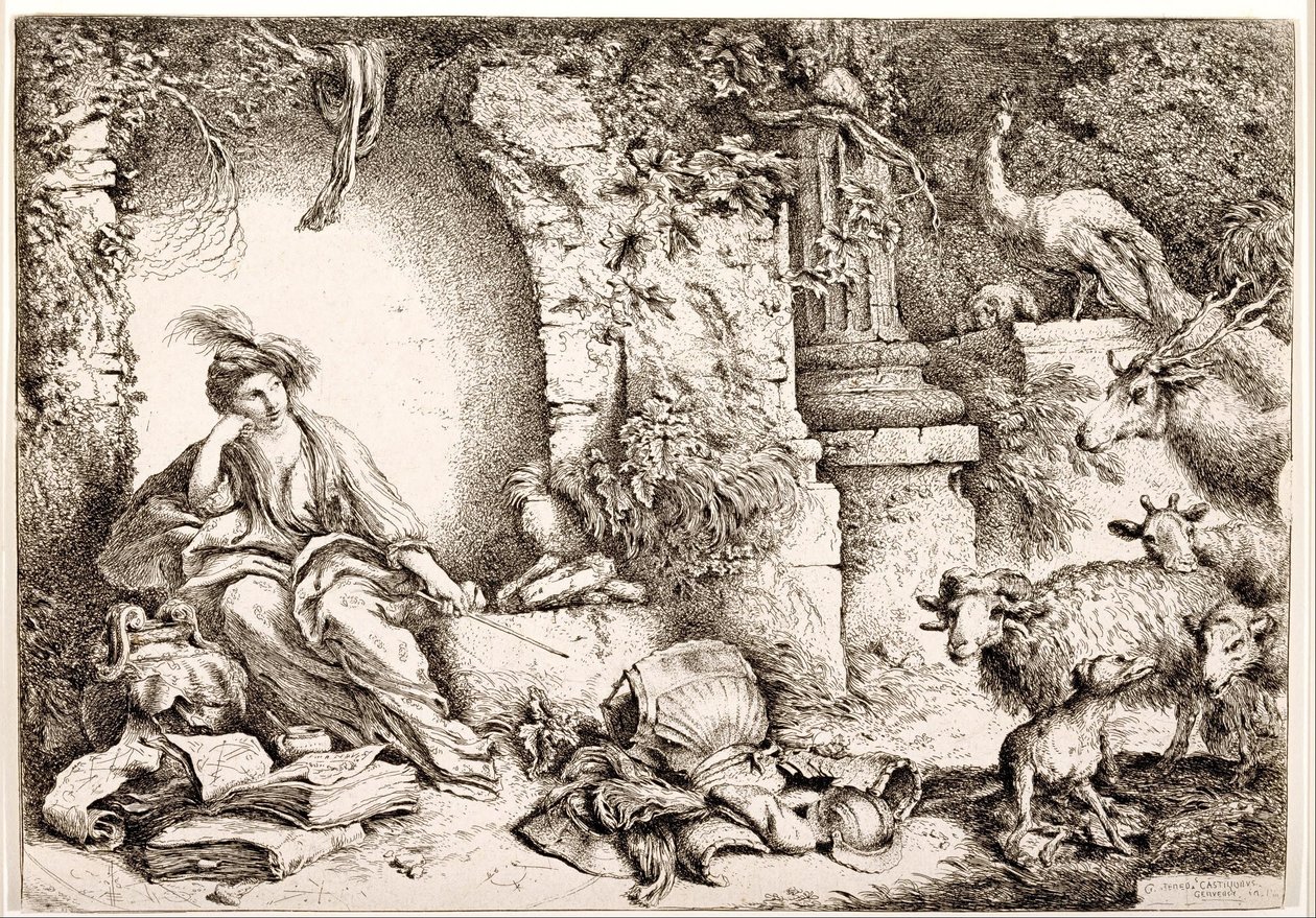 Circe megváltoztatja Odüsszeusz embereit vadállatokká alkotó: Giovanni Benedetto Castiglione