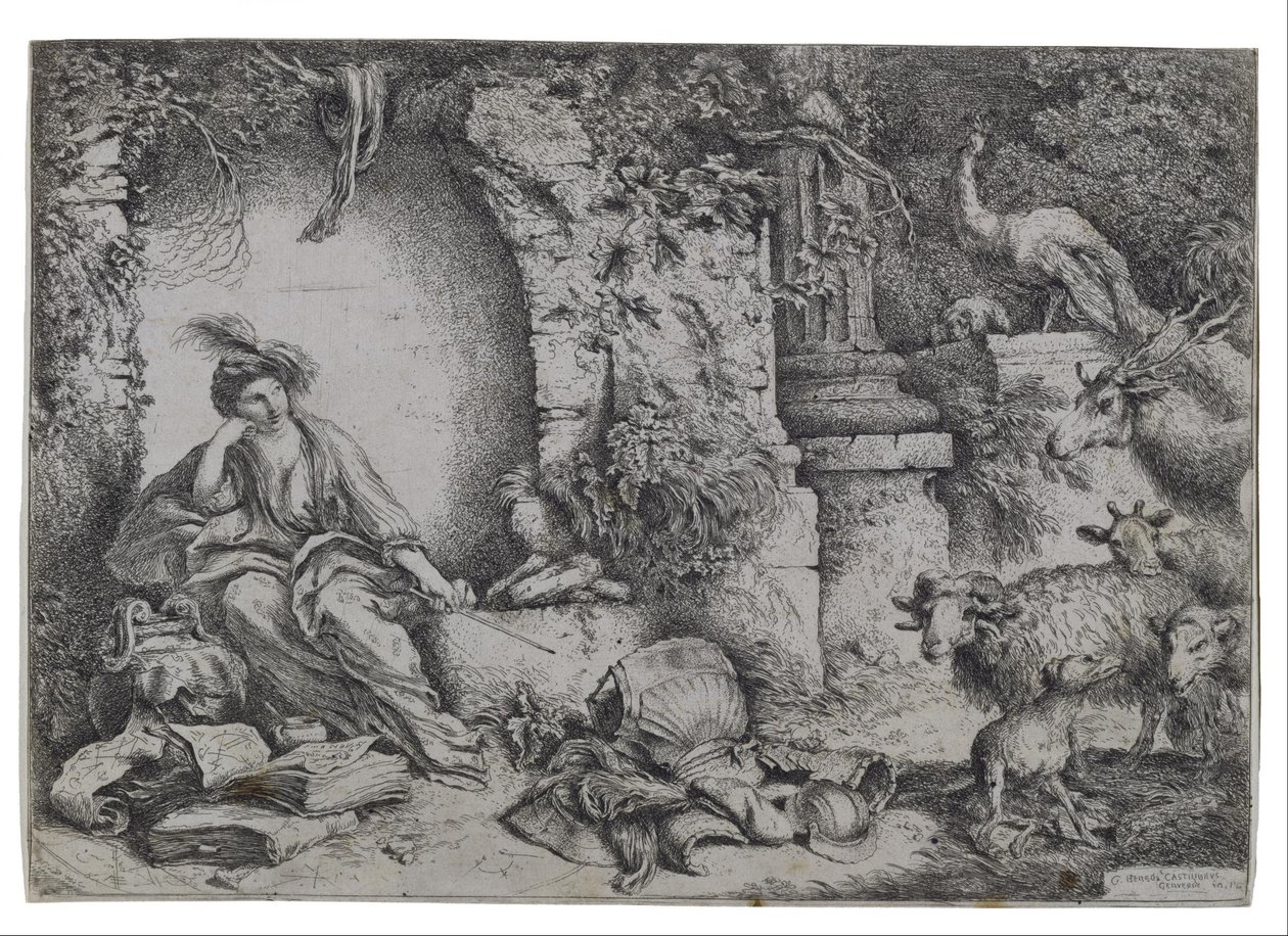 Circe megváltoztatja Odüsszeusz embereit vadállatokká alkotó: Giovanni Benedetto Castiglione