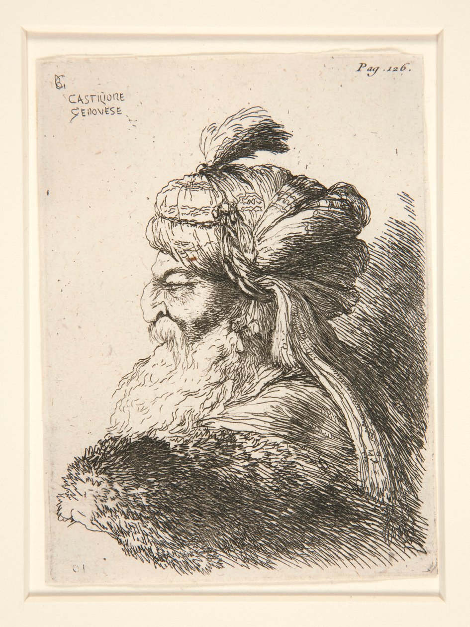 Balra néző ábra, a Small Studies of Heads sorozatból alkotó: Giovanni Benedetto Castiglione