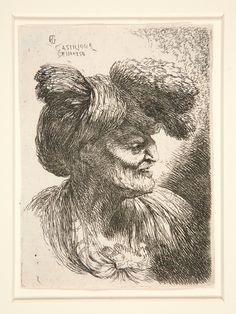 Jobbra néző ábra, a Small Studies of Heads sorozatból alkotó: Giovanni Benedetto Castiglione